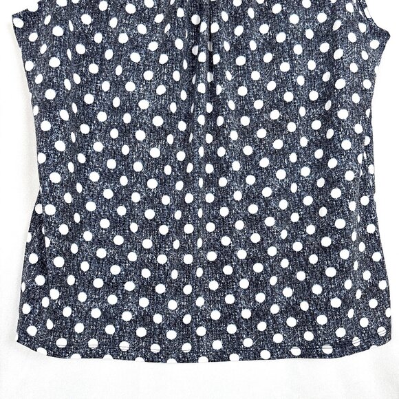 Nine West Sleeveless Polka Dot Blouse Women’s Large Navy/Black White Retro Chic - Picture 4 of 14